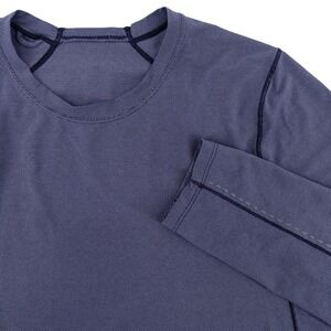 Lululemon Mens Med Purple Long Sleeve Crewneck Athletic Lightweight Logo‎ Stripe